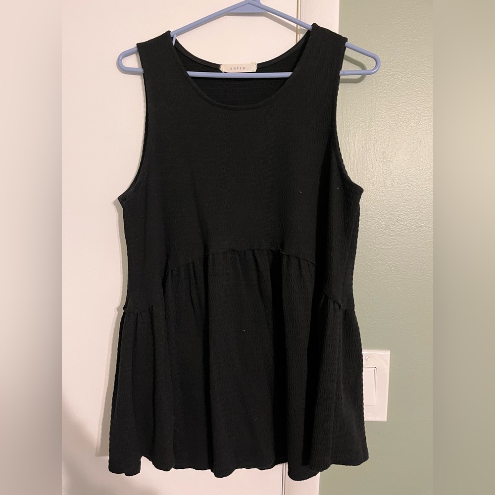 Entro Black Smocked Peplum Top - Large